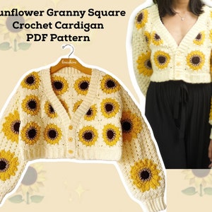 Sunflower Granny Square Crochet Cardigan PDF Pattern DIGITAL DOWNLOAD & Updated with new photos 画像 1