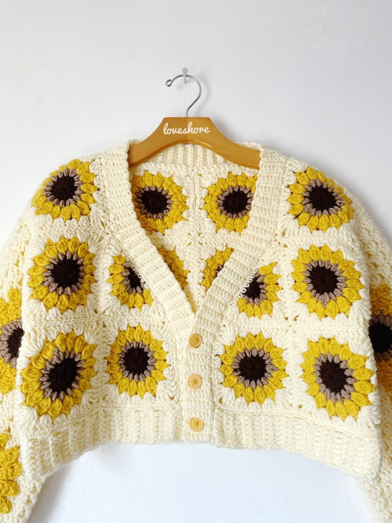 Sunflower Granny Square Crochet Cardigan PDF Pattern DIGITAL DOWNLOAD & Updated with new photos image 6