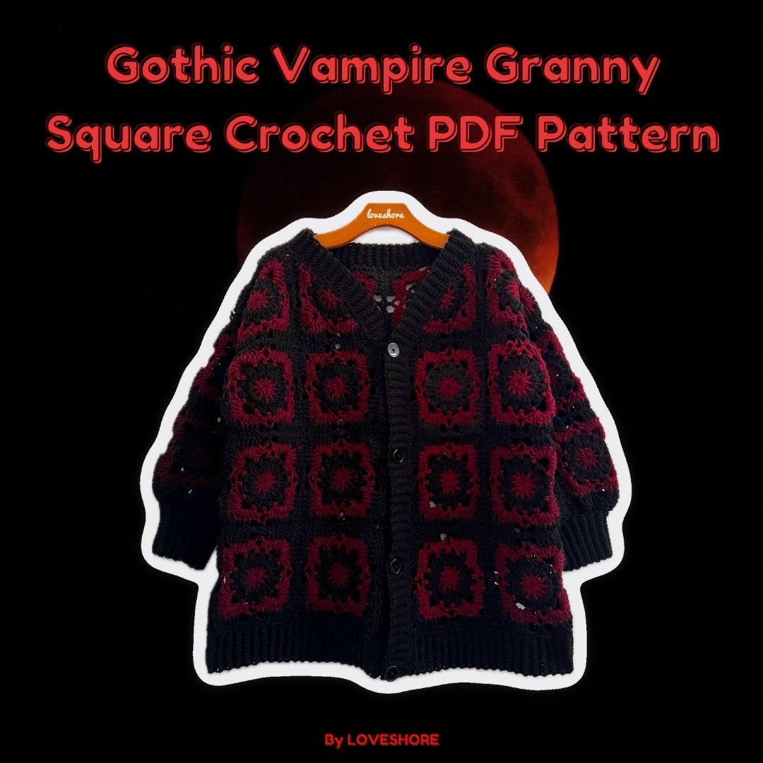 Gothic Vampire Granny Square Crochet Cardigan PDF Pattern *DIGITAL