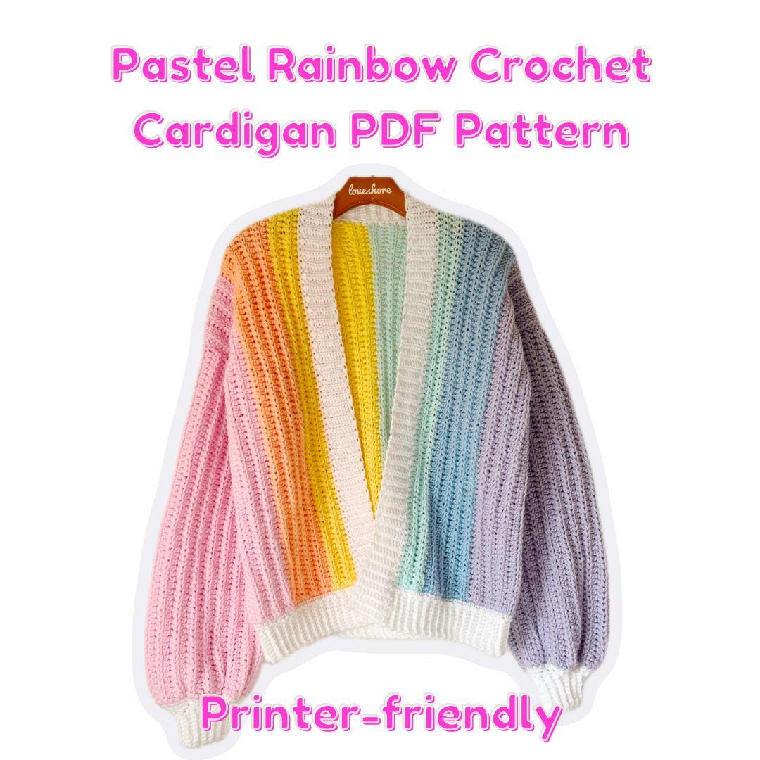 Printer-friendly Pastel Rainbow Crochet Cardigan Pdf Pattern