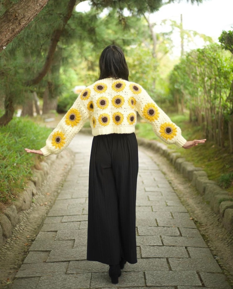 Sunflower Granny Square Crochet Cardigan PDF Pattern DIGITAL DOWNLOAD & Updated with new photos image 5