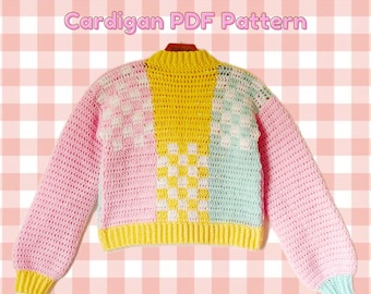 Colorblock Checker Crochet Cardigan PDF Pattern *DIGITAL DOWNLOAD*