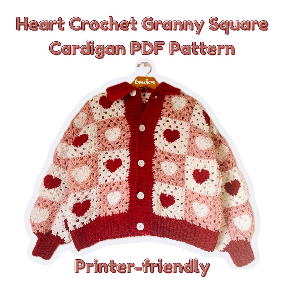 39 Heart Granny Square Crochet Patterns for Blankets, Bags, and Sweet Motifs 9 PRINTER-friendly Heart Granny Square Crochet Cardigan