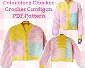 Colorblock Checker Crochet Cardigan PDF Pattern *DIGITAL DOWNLOAD*