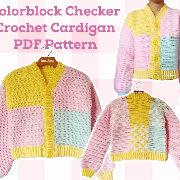 Colorblock Checker Crochet Cardigan PDF Pattern *DIGITAL DOWNLOAD*