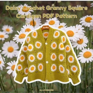 Daisy Flower Granny Square Crochet Cardigan PDF Pattern *DIGITAL DOWNLOAD*