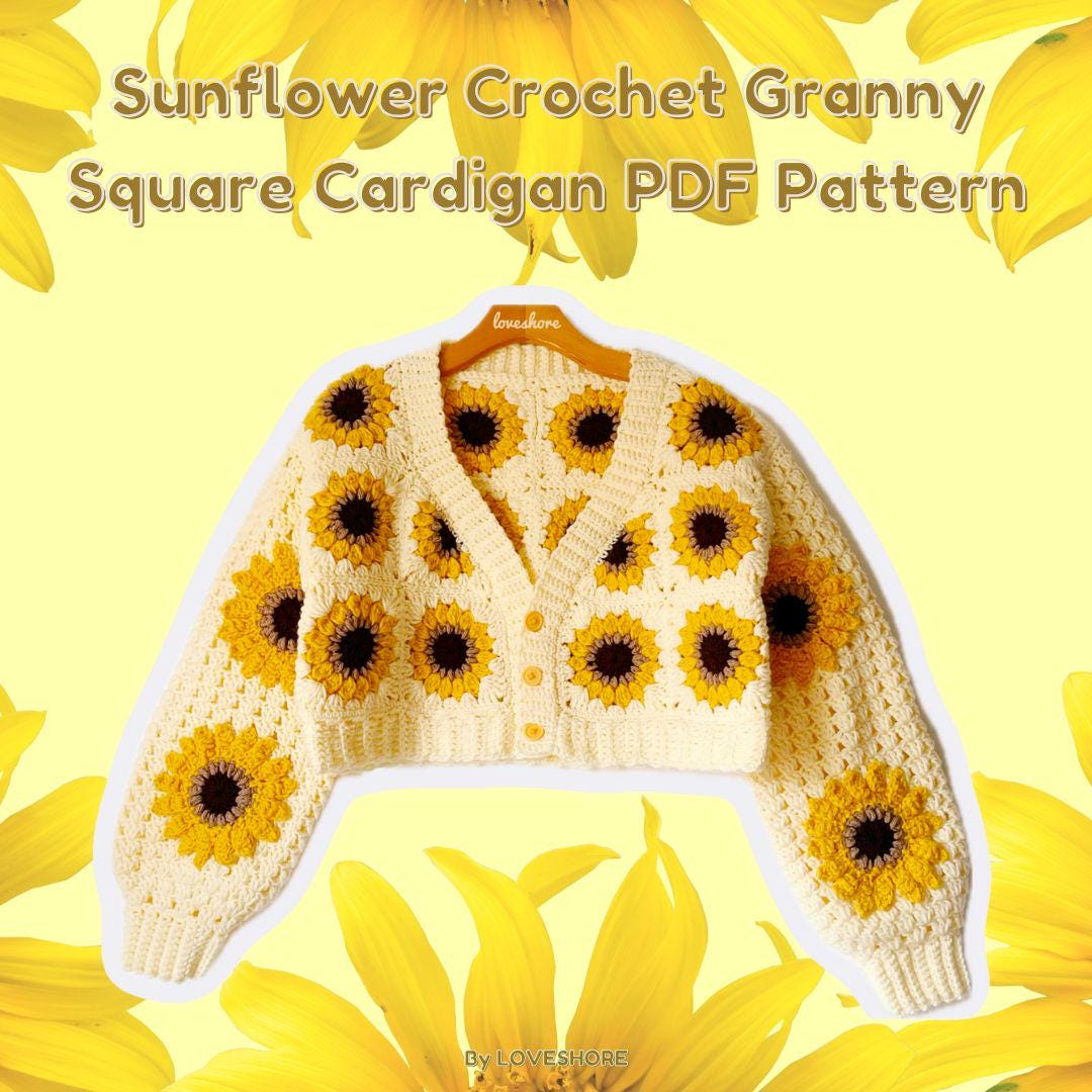 Sunflower Granny Square Crochet Cardigan PDF Pattern *DIGITAL
