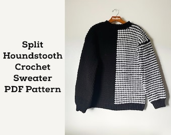 Split Houndstooth Crochet Sweater PDF Pattern *DIGITAL DOWNLOAD*