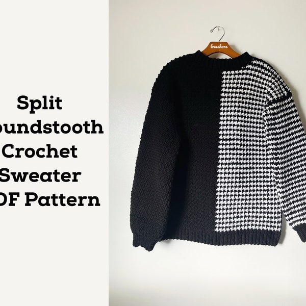 Split Houndstooth Crochet Sweater PDF Pattern *DIGITAL DOWNLOAD*