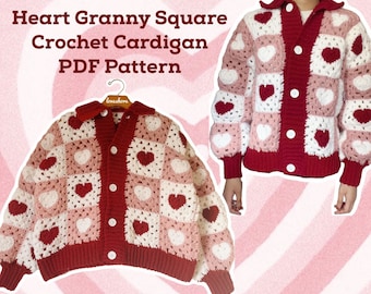 Heart Granny Square Crochet Cardigan PDF Pattern *DIGITAL DOWNLOAD*
