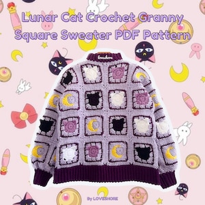 Luna (Cat & Moon Granny Square) Crochet Sweater PDF Pattern *DIGITAL DOWNLOAD*