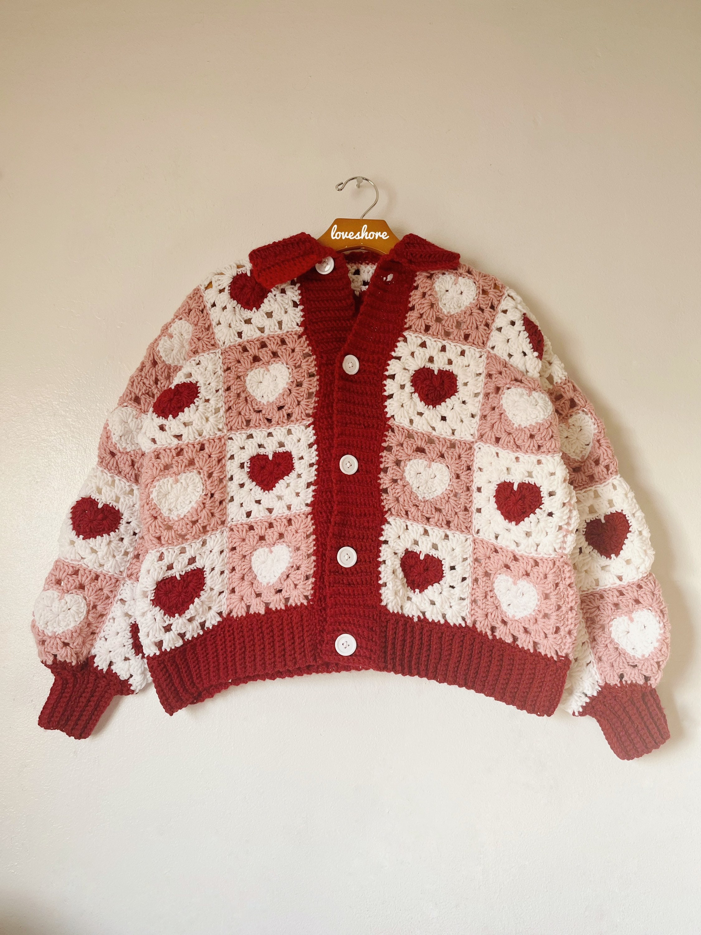 39 Heart Granny Square Crochet Patterns for Blankets, Bags, and Sweet Motifs 7 Heart Granny Square Crochet Cardigan