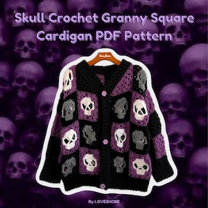Memento Mori (Skull Granny Square Crochet Cardigan) PDF Pattern *DIGITAL DOWNLOAD*