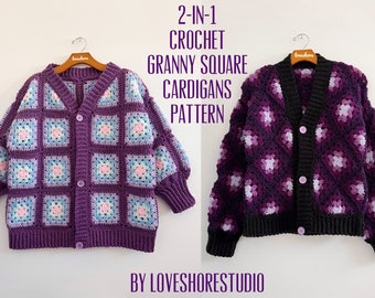 2-in-1 Granny Square Crochet Cardigan PDF Pattern *DIGITAL DOWNLOAD*