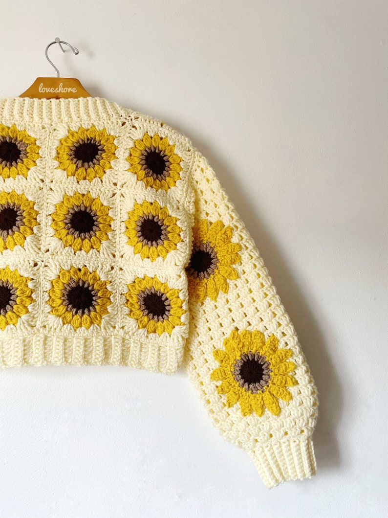 Sunflower Granny Square Crochet Cardigan PDF Pattern DIGITAL DOWNLOAD & Updated with new photos image 7