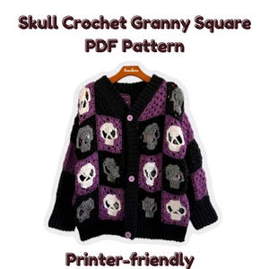 PRINTER-friendly Memento Mori (Skull Granny Square Crochet Cardigan) pdf Pattern *DIGITAL DOWNLOAD*