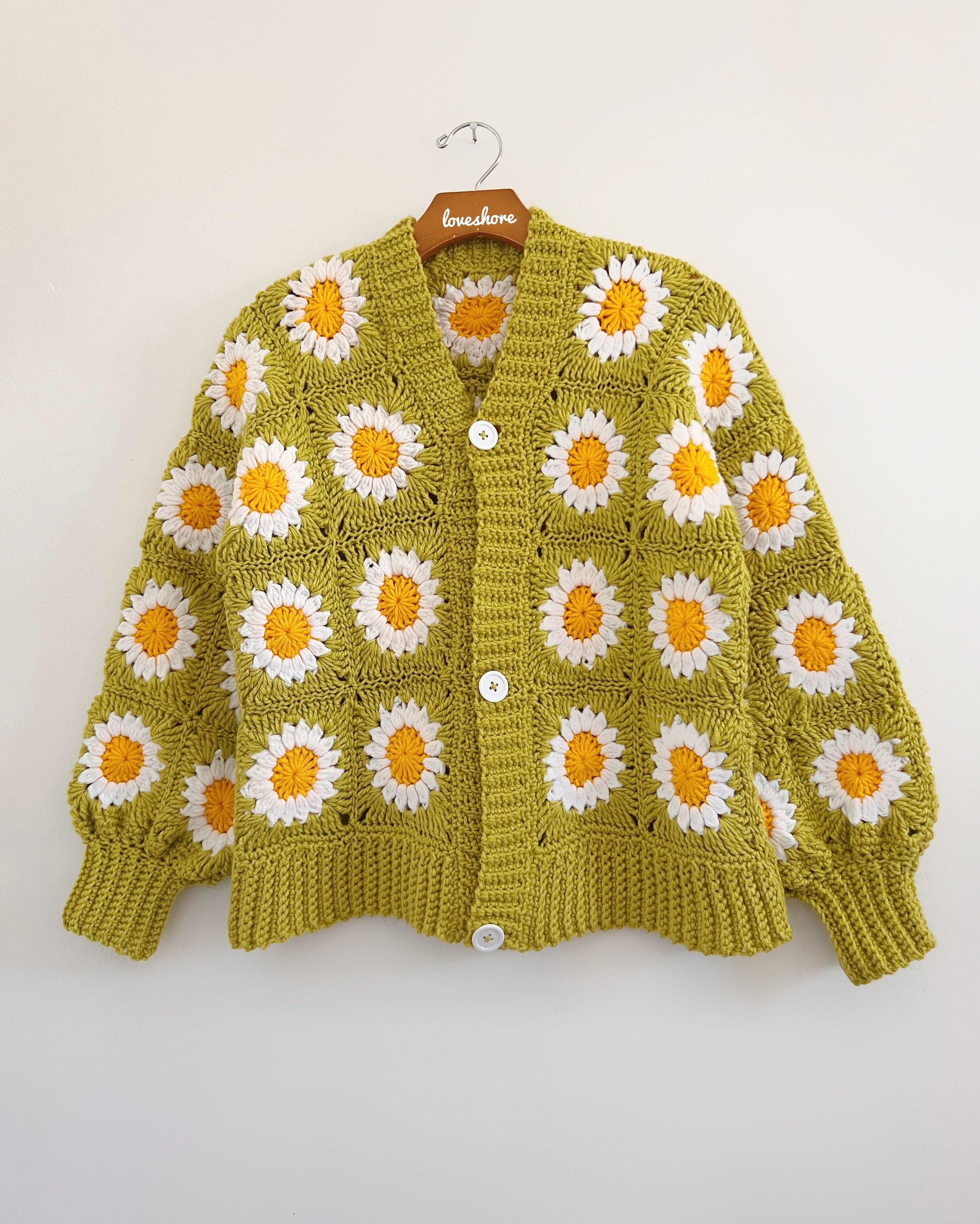 Printer-friendly Daisy Flower Granny Square Crochet Cardigan Pdf