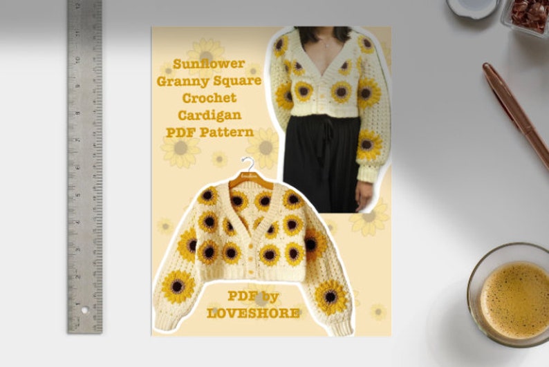 Sunflower Granny Square Crochet Cardigan PDF Pattern DIGITAL DOWNLOAD & Updated with new photos image 8