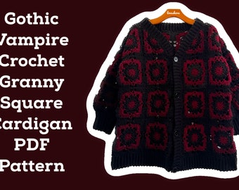 Gothic Vampire Granny Square Crochet Cardigan PDF Pattern *DIGITAL DOWNLOAD*