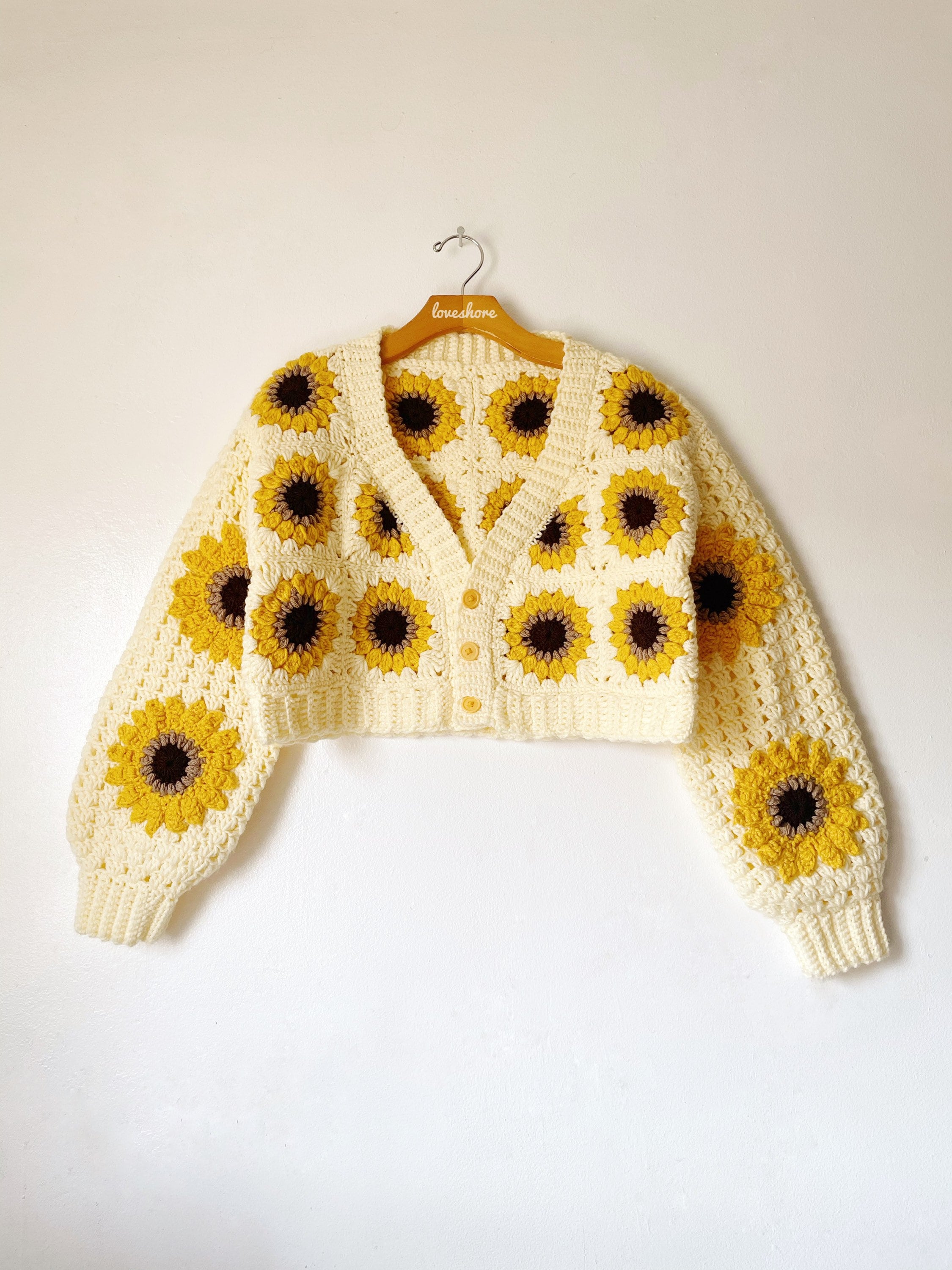 40 Sunflower Granny Square Crochet Patterns for Bright Blankets, Bags, and More 11 Sunflower Granny Square Crochet Cardigan