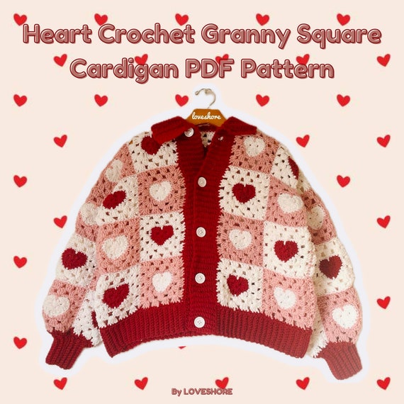 ハートグランマスクエアかぎ針編みカーディガン PDF パターン