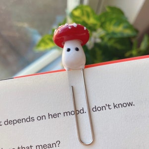Handmade Mushroom Bookmark, Polymer Clay Planner Clip