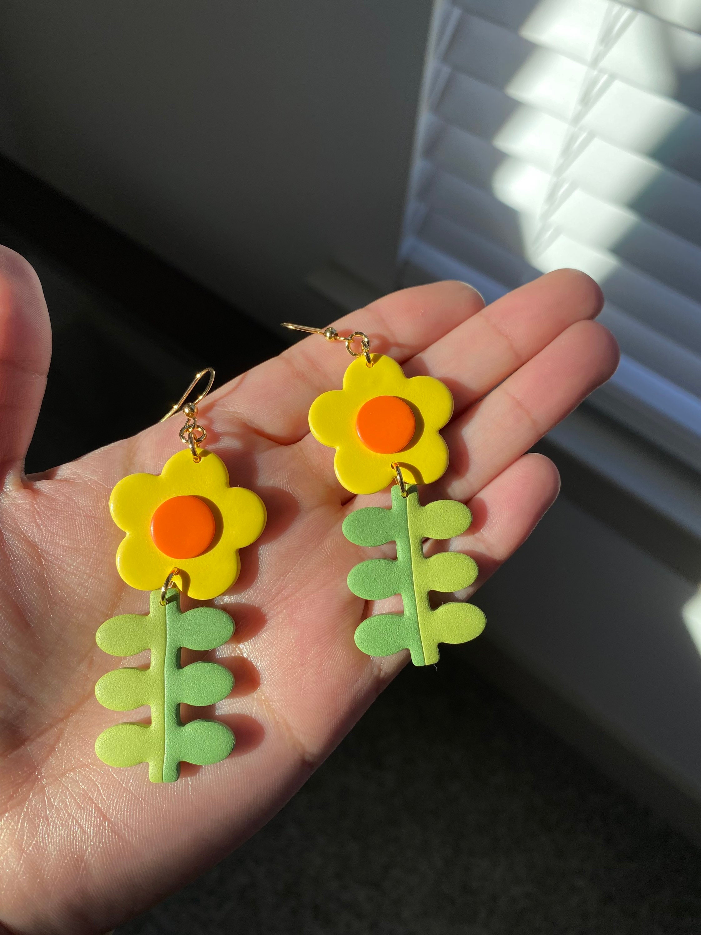 Sunflower Statement Floral Clay Earrings, Mexican Style Fiesta