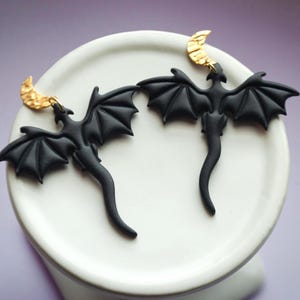 Dragon dangle earrings, Fantasy mythical creatures, handmade