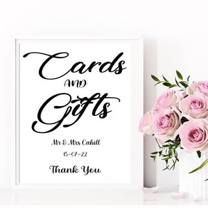 Cartello regalo di nozze personalizzato, segno di carta e regali, oggetti di scena di nozze, regali e biglietti di ringraziamento, stampabile, segno di ricevimento di nozze