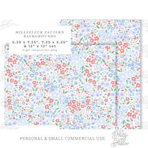 Patriotic Ditsy Floral Printable Background Papers 7x5, 12x12, red white blue pattern digital printable, preppy, grand millennial 117