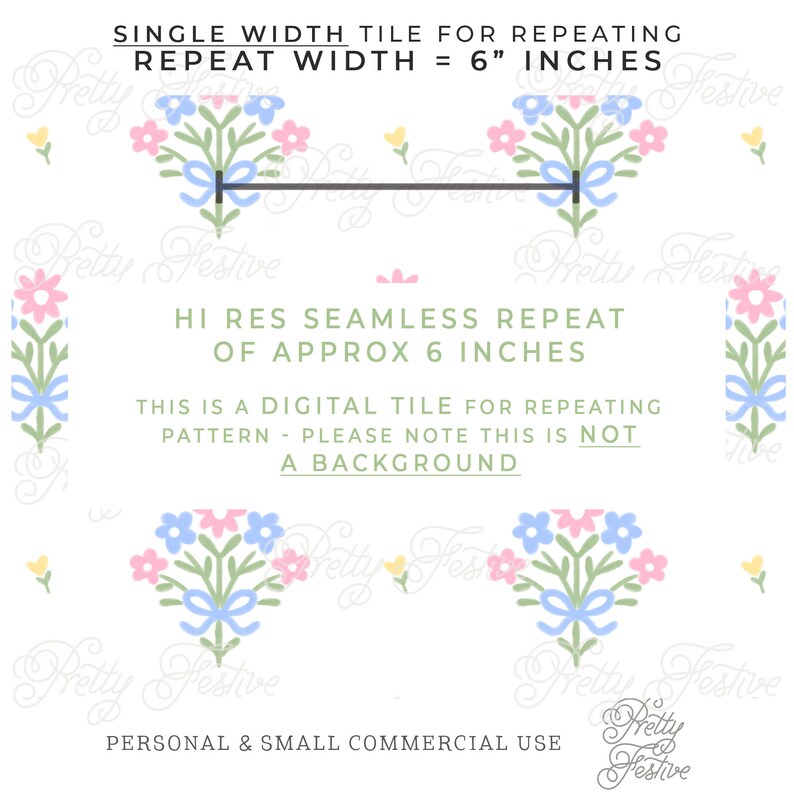 Floral Bow Posy Bouquet Block Print Seamless Repeating Pattern Tile ...