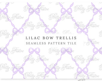 Vintage Lilac Bow Trellis Seamless Repeating Pattern File jpeg Handpainted for fabric, personalized stationery, gift wrap 053
