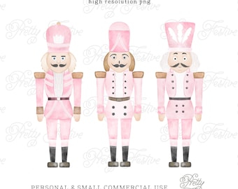 Pale Pink Watercolor Christmas Nutcracker clipart, Swan Lake Nutcracker Trio Clipart, Preppy Pink Clipart, Watercolor Christmas Cards 087