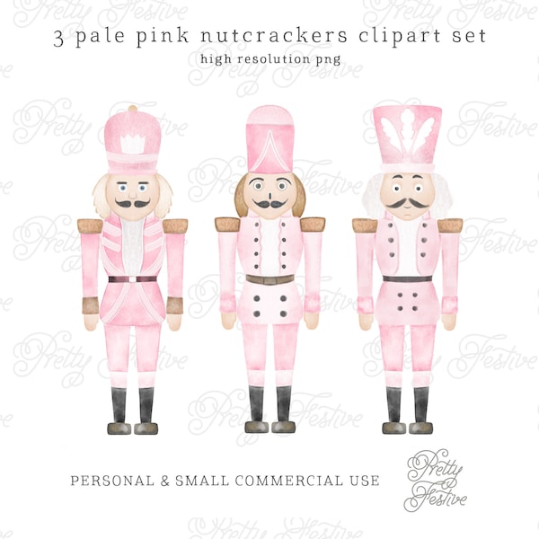 Pale Pink Watercolor Christmas Nutcracker clipart, Swan Lake Nutcracker Trio Clipart, Preppy Pink Clipart, Watercolor Christmas Cards 087