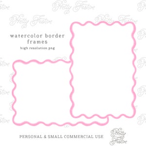 5x7" Pink Wavy Watercolor Border clipart Frame Printable for note cards, monogrammed stationery, labels, birth announcements 043