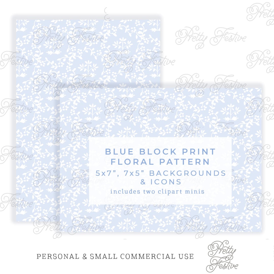Blue and White Chinoiserie Block Print 7x5 Printable Backgrounds ...