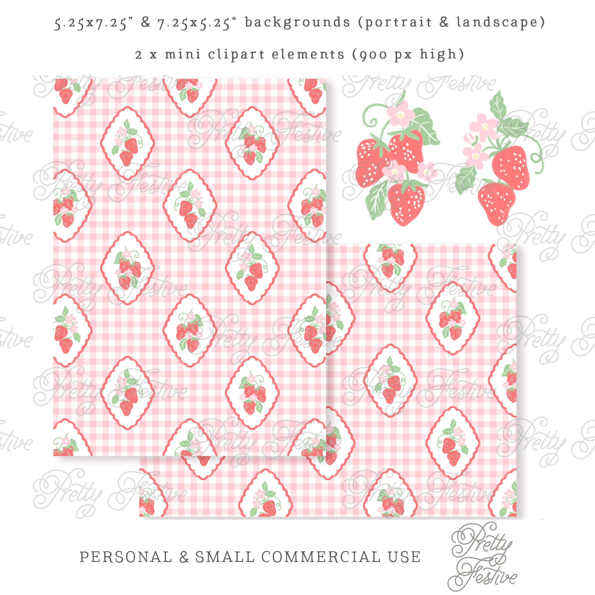 Strawberries, Floral & Pink Gingham Party Hats - Pretty Plain Paper