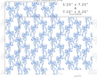 Chinoiserie Blue Bow Trellis Block Print 7x5, watercolor blue & white printable digital background pattern, Preppy Grandmillenial style 140