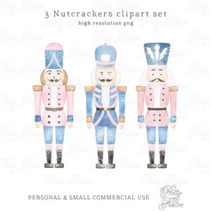 Pink Blue Watercolor Nutcracker clipart, Christmas nutcrackers Clipart, Preppy Christmas Clipart Sublimation, Watercolor Christmas Cards 087