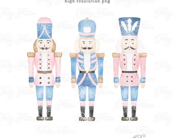 Pink Blue Watercolor Nutcracker clipart, Christmas nutcrackers Clipart, Preppy Christmas Clipart Sublimation, Watercolor Christmas Cards 087