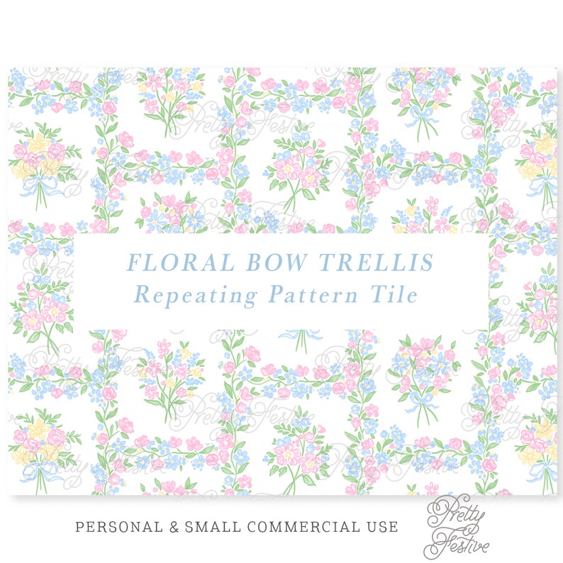 Floral Bouquet Bow Trellis Seamless Repeating Pattern, Block Print ...