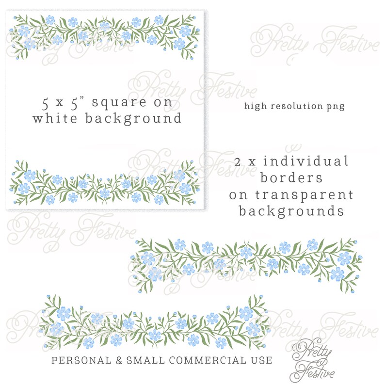 5x7 Printable Background Blue Botanical Floral Border Clipart Png, 7x5 ...
