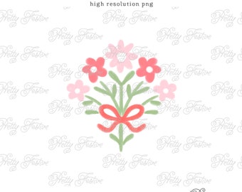 Red & Pink Bow Valentines Bouquet clipart, Christmas floral element personalised monogram stationery, notecards, printables, sublimation 150