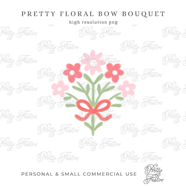 Red & Pink Bow Valentines Bouquet clipart, Christmas floral element personalised monogram stationery, notecards, printables, sublimation 150