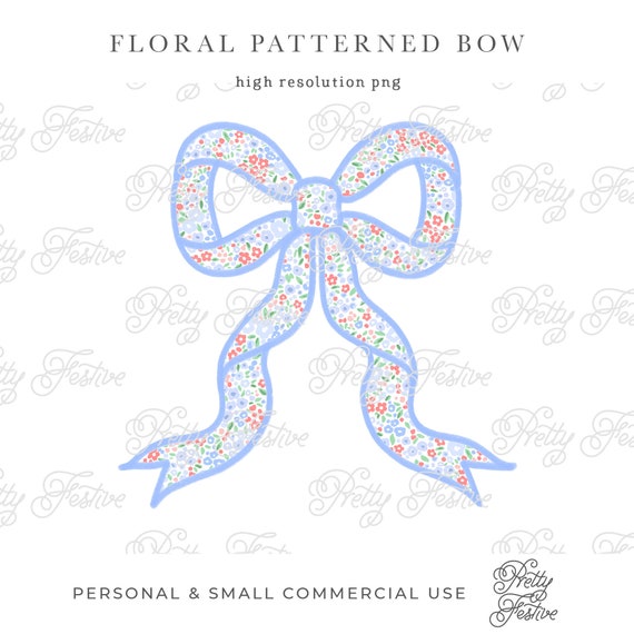 Summer Floral Bow Clipart, Cute Patriotic Bow, 4th July bow, Pretty Sublimation Design, Summer Pool Party Invite, Grandmillenial Preppy 153