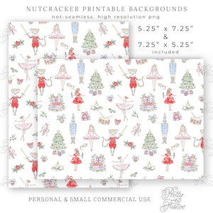 Christmas Nutcracker Ballet Printable Background Papers, 5x7 7x5, Clara, Mouse King, Ballerina, Nutcracker, Xmas Photo Card, stationery 144