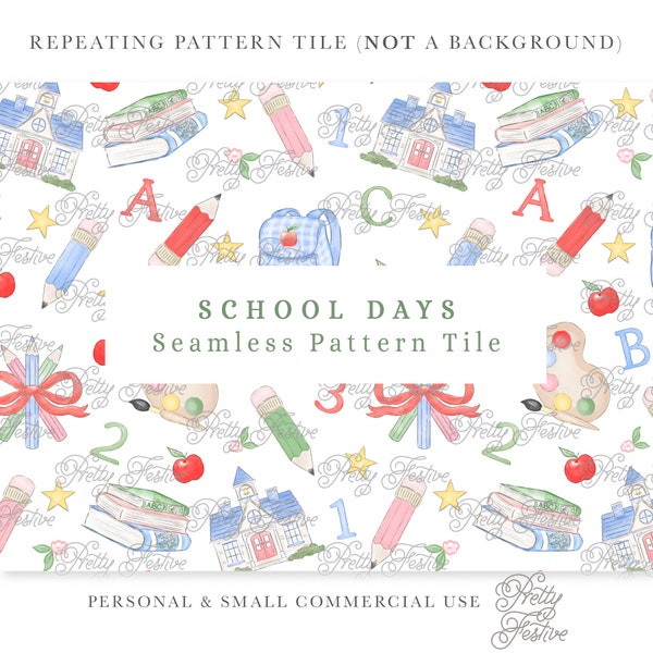 Preppy School Days Seamless Fabric Print, Repeating Pattern , Preppy Grandmillennial Heirloom, First Day of School , monogram stationery 156