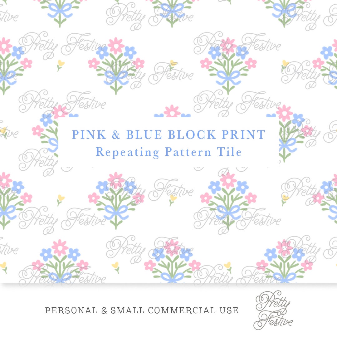 Floral Bow Posy Bouquet Block Print Seamless Repeating Pattern Tile ...