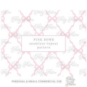 Vintage Pink Bow Trellis Seamless Repeating Pattern File jpeg Handpainted for fabric, personalized stationery, gift wrap 053