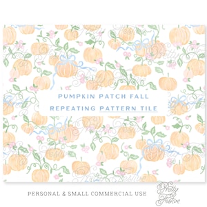 Pumpkin Patch Seamless Repeating Pattern Tile, Fall Pumpkin fabric print, Pretty Autumn Repeating Pattern, for personalised stationery 088